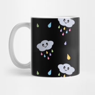 Kawaii Cute Raining Rainbow Clouds Pattern in Black Mug